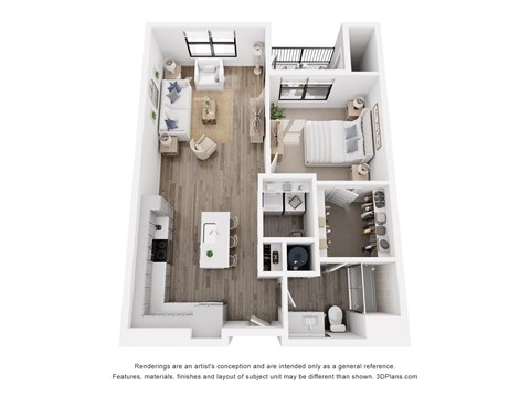Rendering of the Mt Harvard one-bedroom, one-bathroom apartment at Velo Interlocken in Broomfield, CO